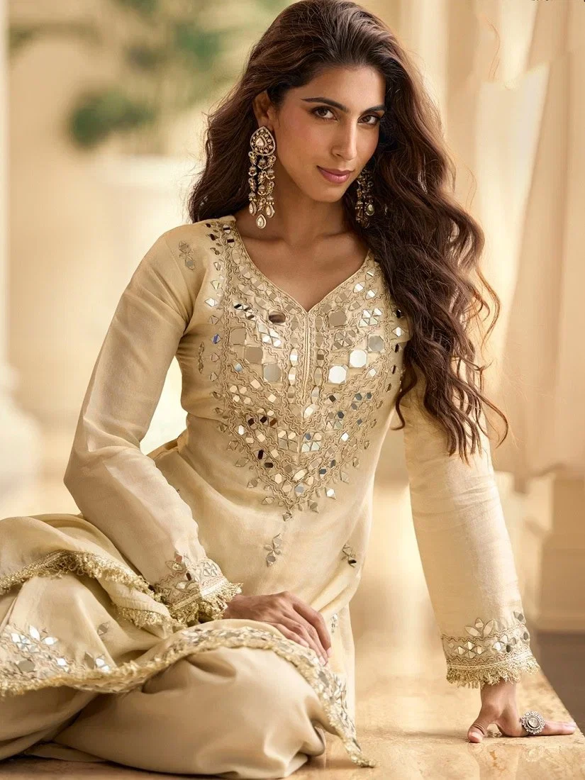 Kf 10270 Vichitra Silk Real Mirror Worked Salwar Suit