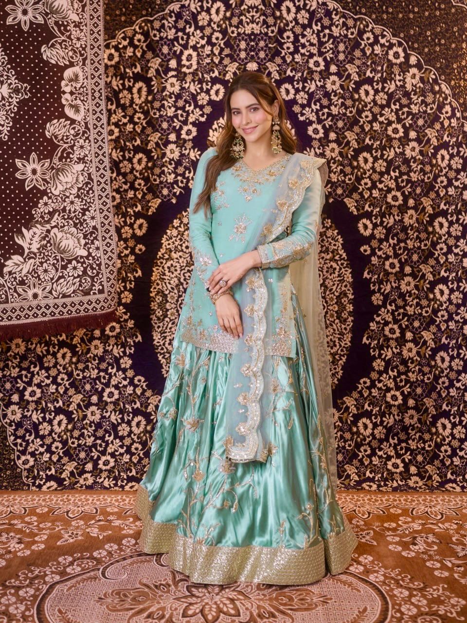Glory 6027 Heavy Japan Satin Kurti With Skirt And Dupatta
