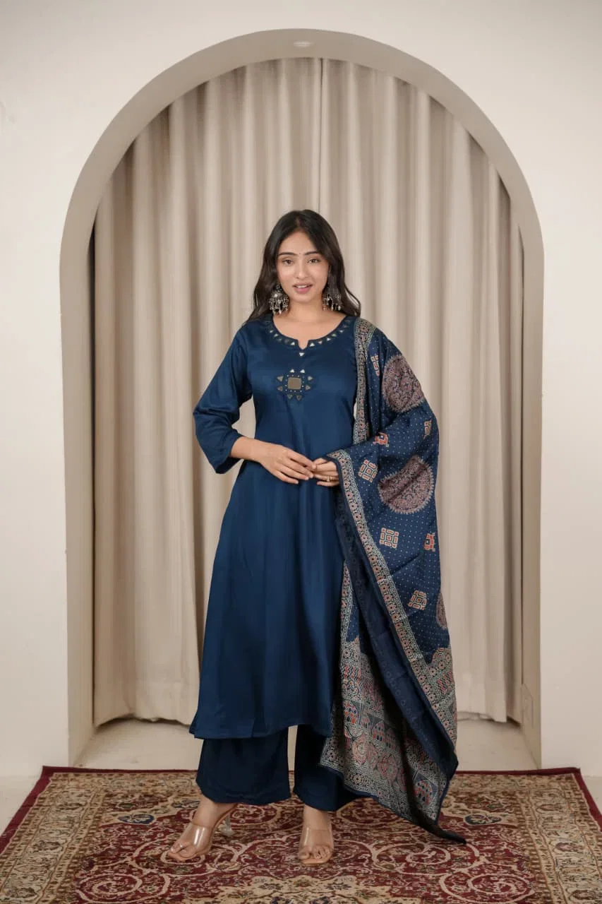 Naisha K 1023 Gaji Silk Mirror Worked Kurti With Bottom Dupatta