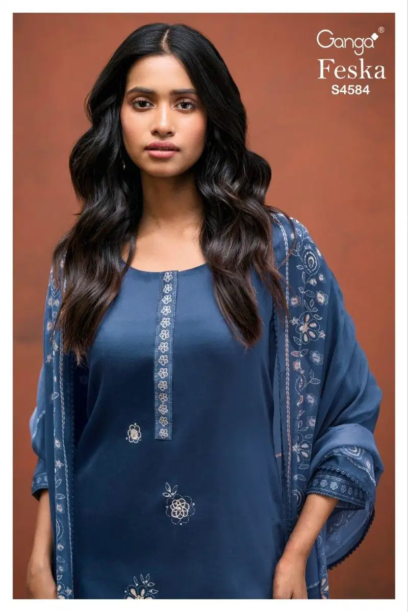 Ganga Feska 4584 Cotton Satin Handworked Salwar Kameez Collection