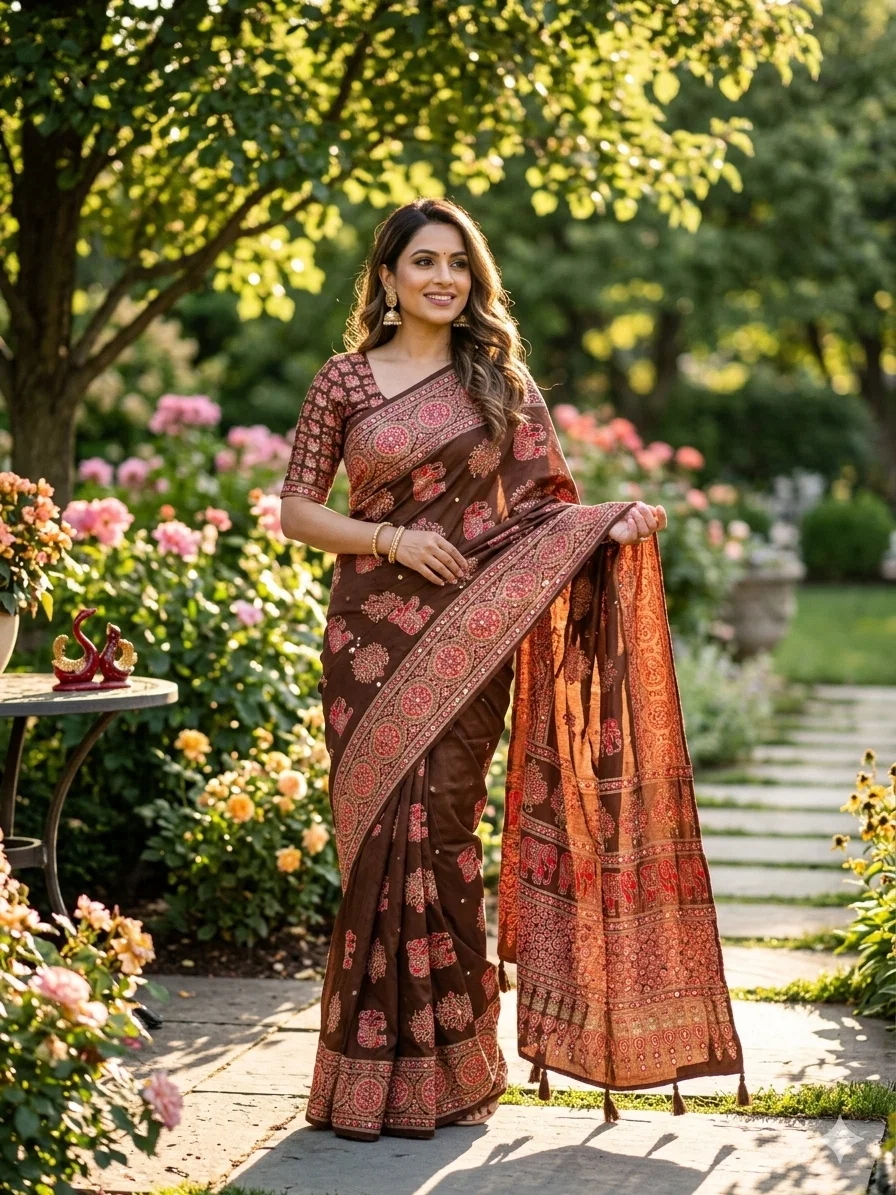 Kc 2133 Japan Satin Ajrakh Printed Designer Saree Collection