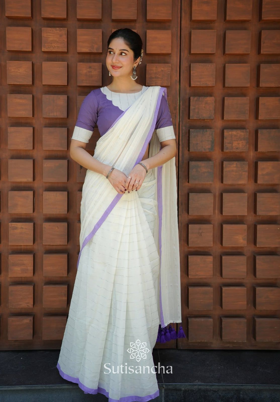 Lekha CF Purple Mal Cotton Kanchi Border Saree