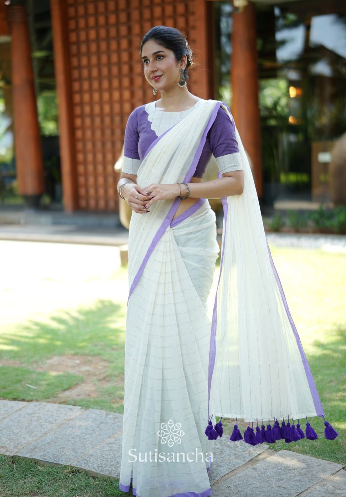 Lekha CF Purple Mal Cotton Kanchi Border Saree