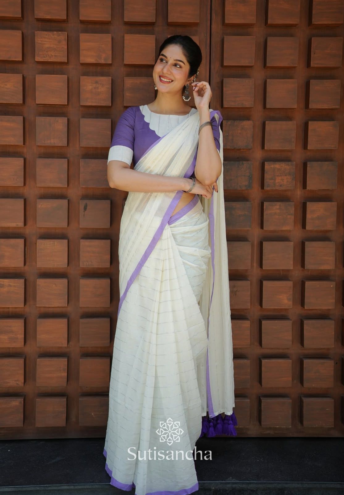 Lekha CF Purple Mal Cotton Kanchi Border Saree