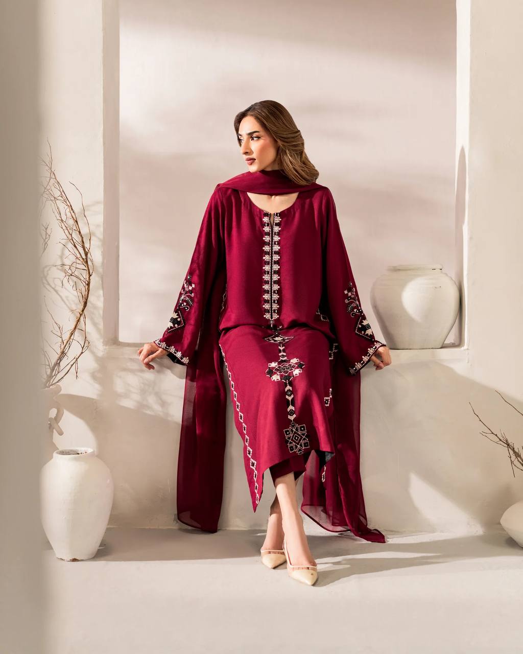 Lekha KL 1136 Chanderi Silk Embroidery Kurti Bottom With Dupatta