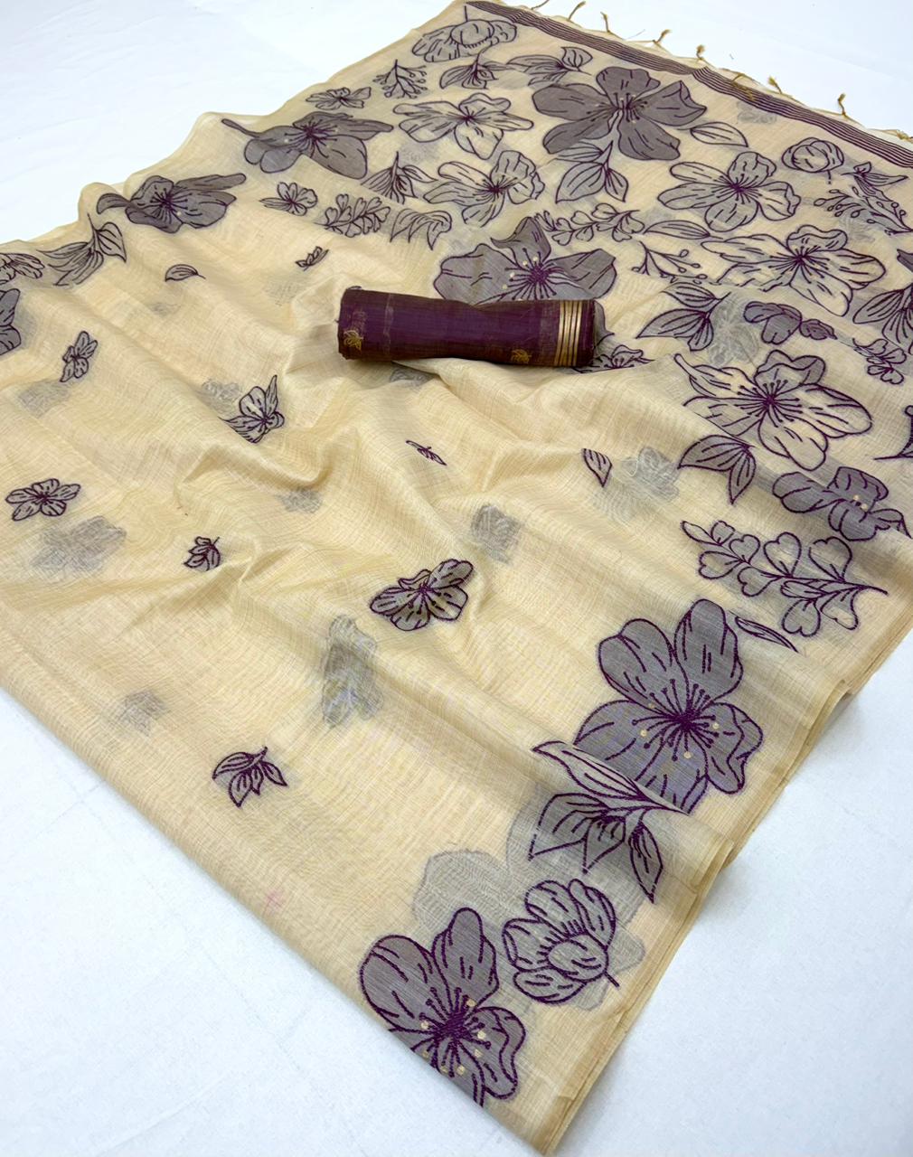 Rajyog Gauri Chanderi Soft Cotton jamdani Weaving Saree