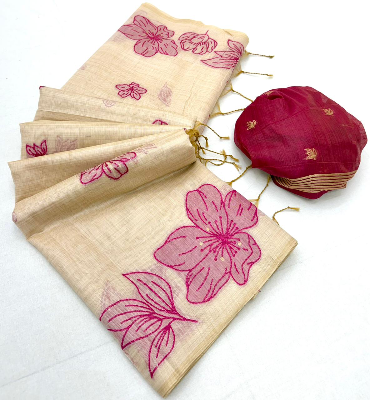 Rajyog Gauri Chanderi Soft Cotton jamdani Weaving Saree