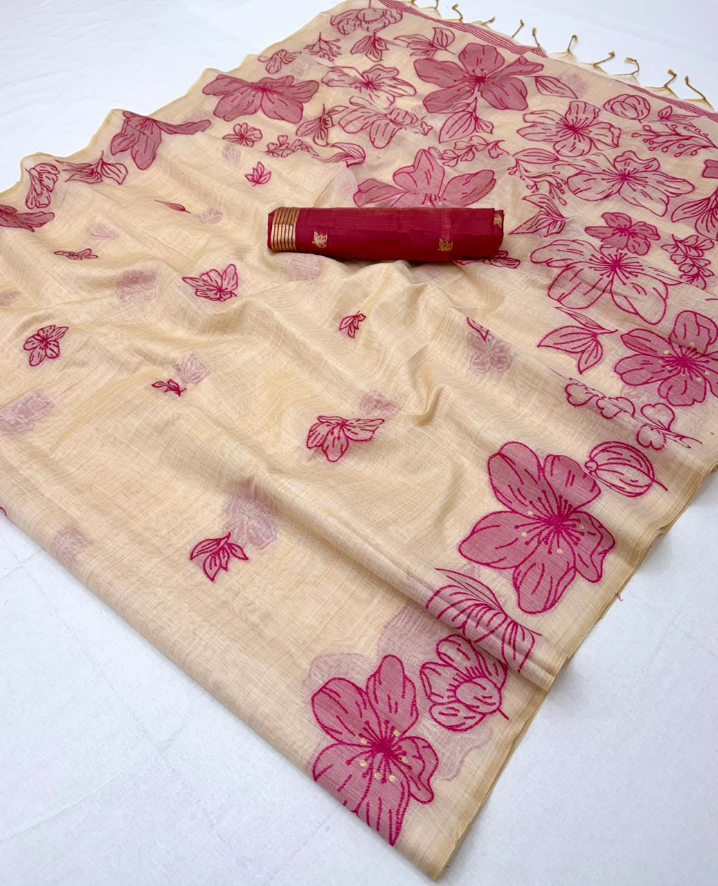 Rajyog Gauri Chanderi Soft Cotton jamdani Weaving Saree
