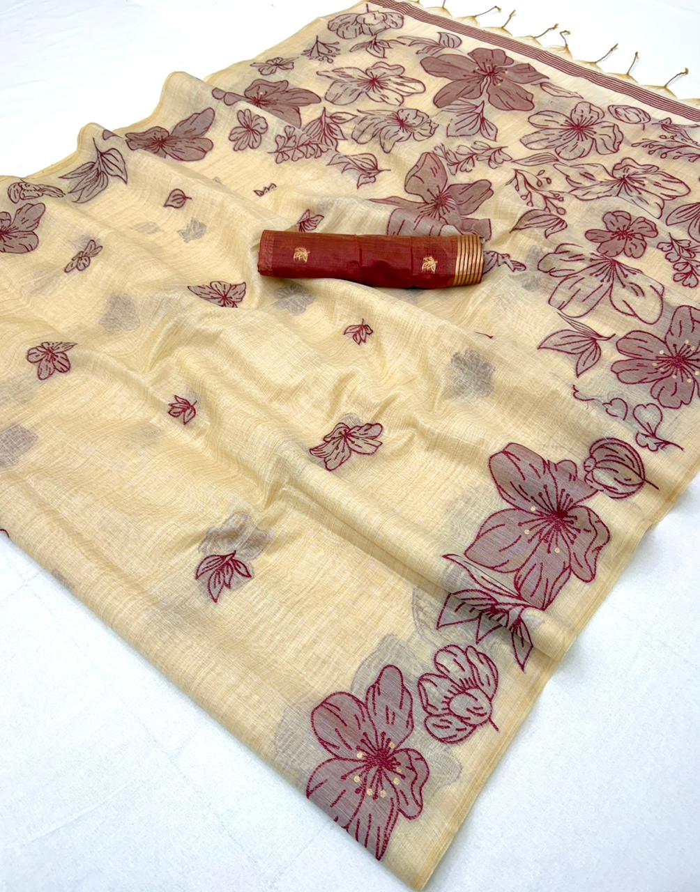 Rajyog Gauri Chanderi Soft Cotton jamdani Weaving Saree