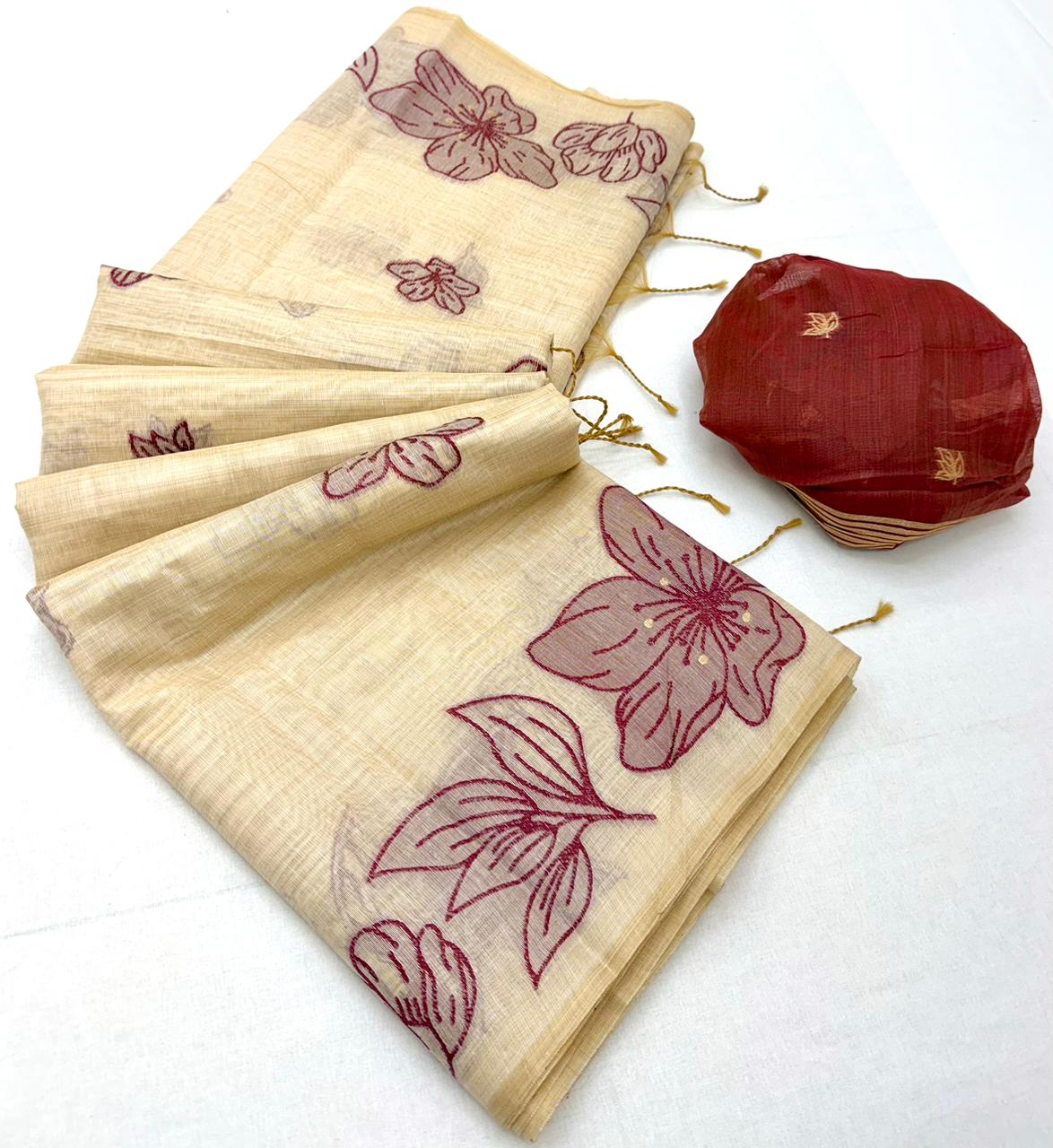 Rajyog Gauri Chanderi Soft Cotton jamdani Weaving Saree