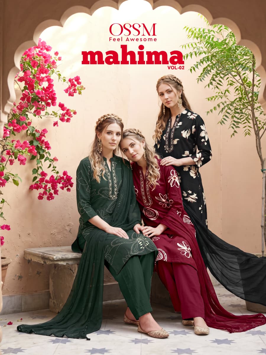 Ossm Mahima Vol 2 Rayon Dischage Printed Kurti Bottom And Dupatta Collection