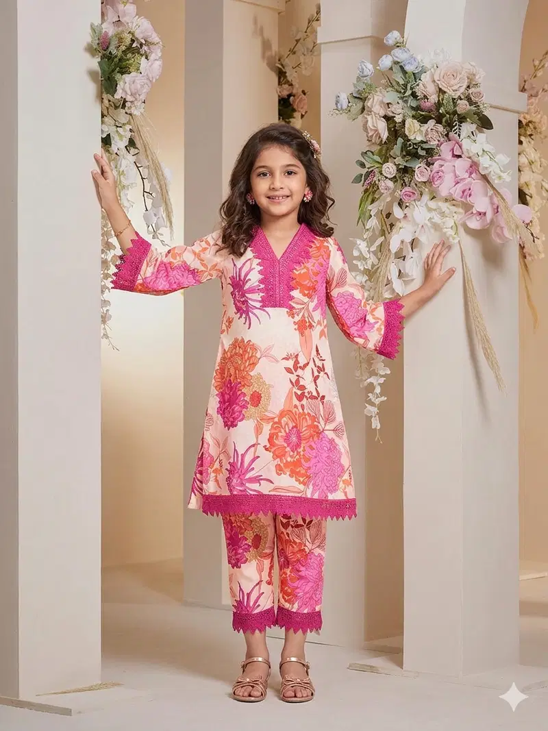St D No 123 Cotton Floral Printed Kurti With Bottom Collection