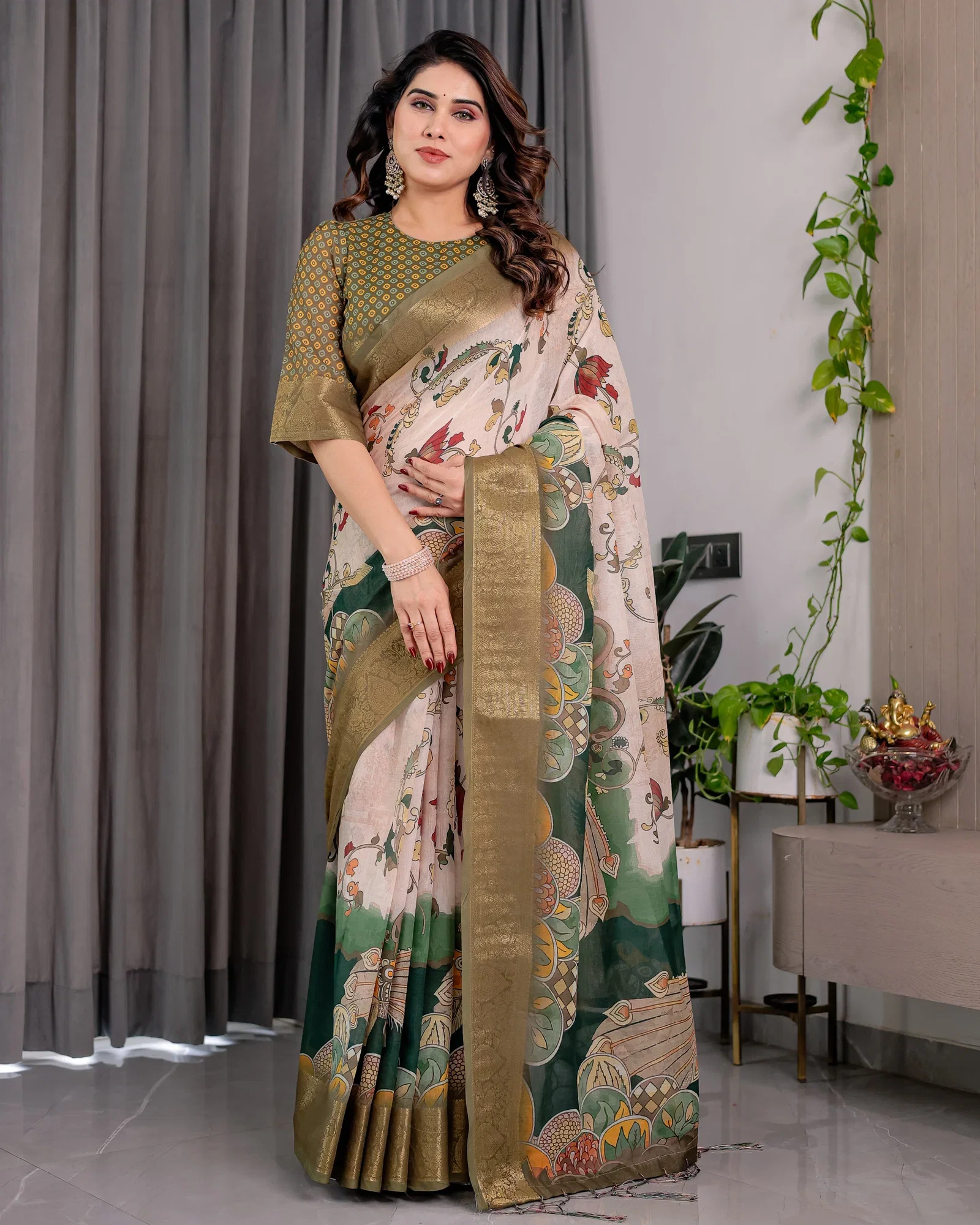 Sh LJ 15 To 21 Handloom Linen Floral Printed Saree Collection