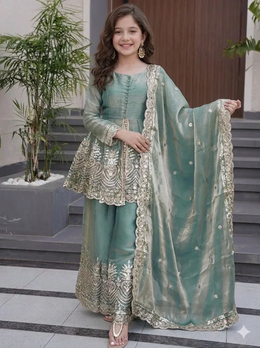 St D No 122 Fandy Silk Embroidery Worked Kids Salwar Suit Collection