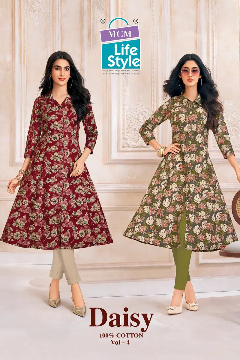 Mcm Daisy Vol 4 Cotton Printed A Line Kurti Collection