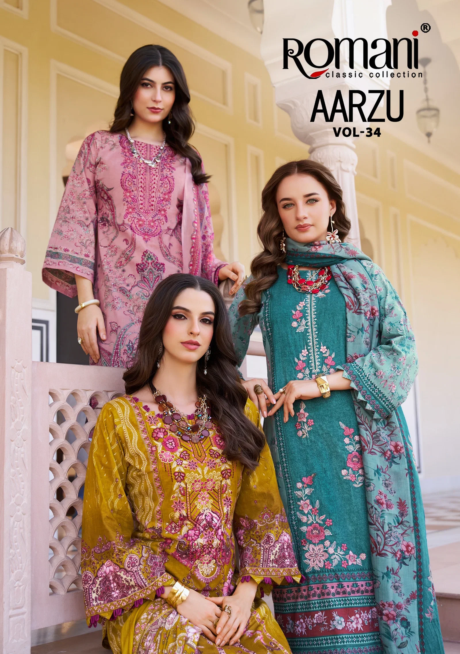 Romani Aarzu Vol 34 Cotton Print Embroidered Dress Material