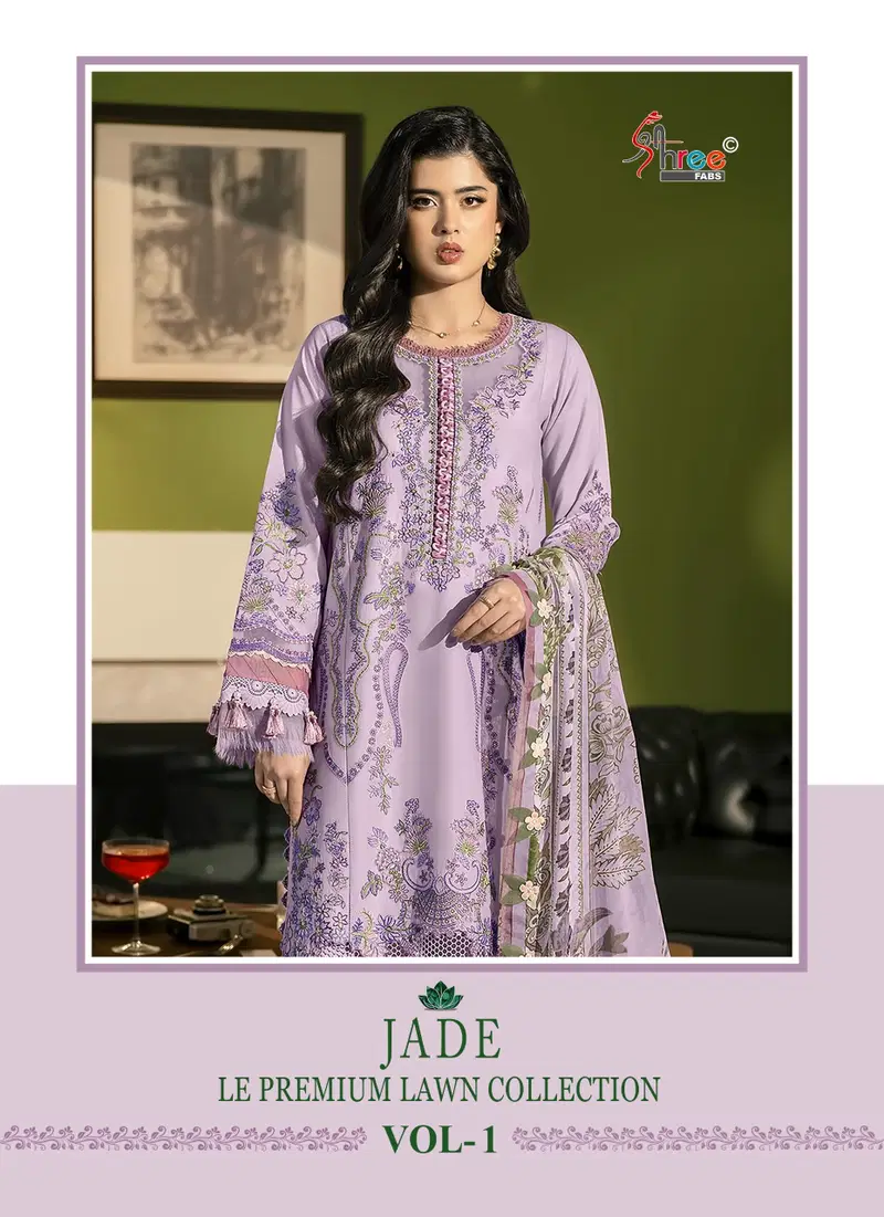 Shree Jade Le Premium Lawn Collection Vol 1 Chiffon Dupatta Cotton Salwar Kameez