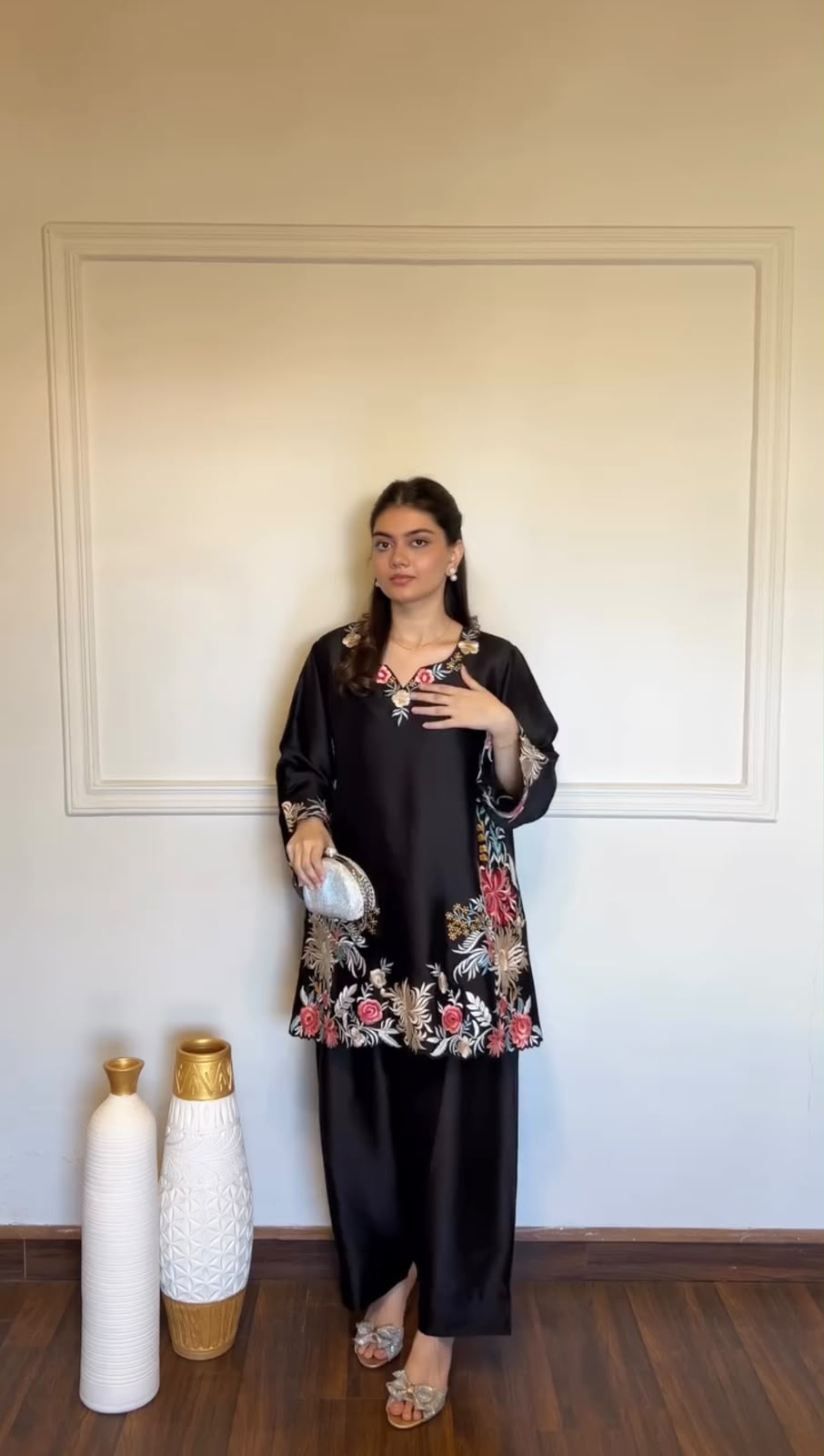 Glory KD 1618 Reyon Satin Top And Plazzo Co Ord Set