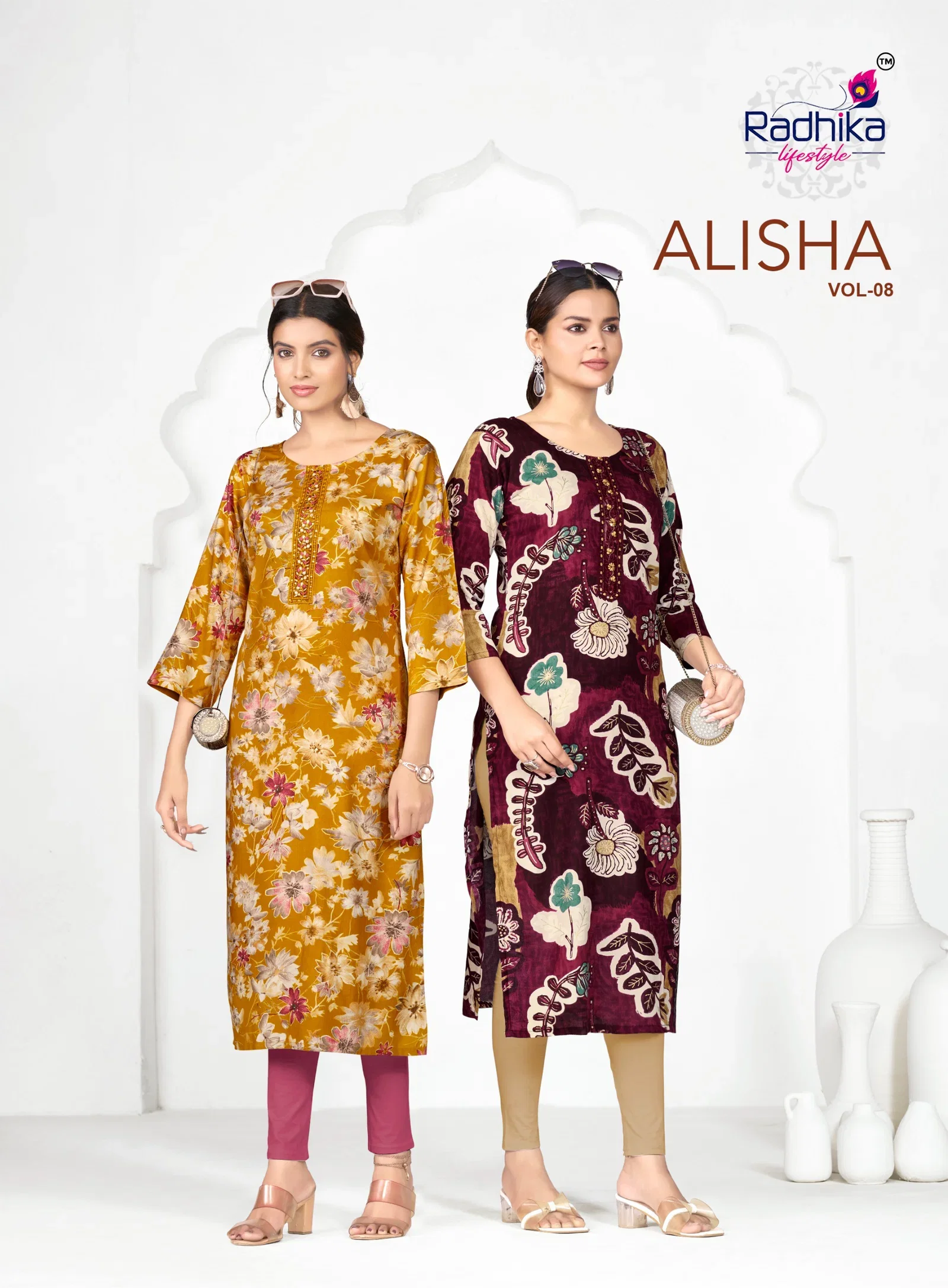 Radhika Alisha Vol 8 Rayon Printed With Work Casual Wear Kurti Collection