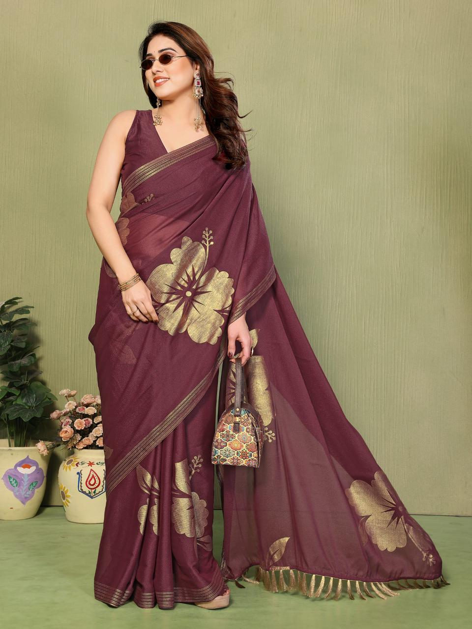 Csn Star Silk Star Georgette Foil Worked Saree Collection