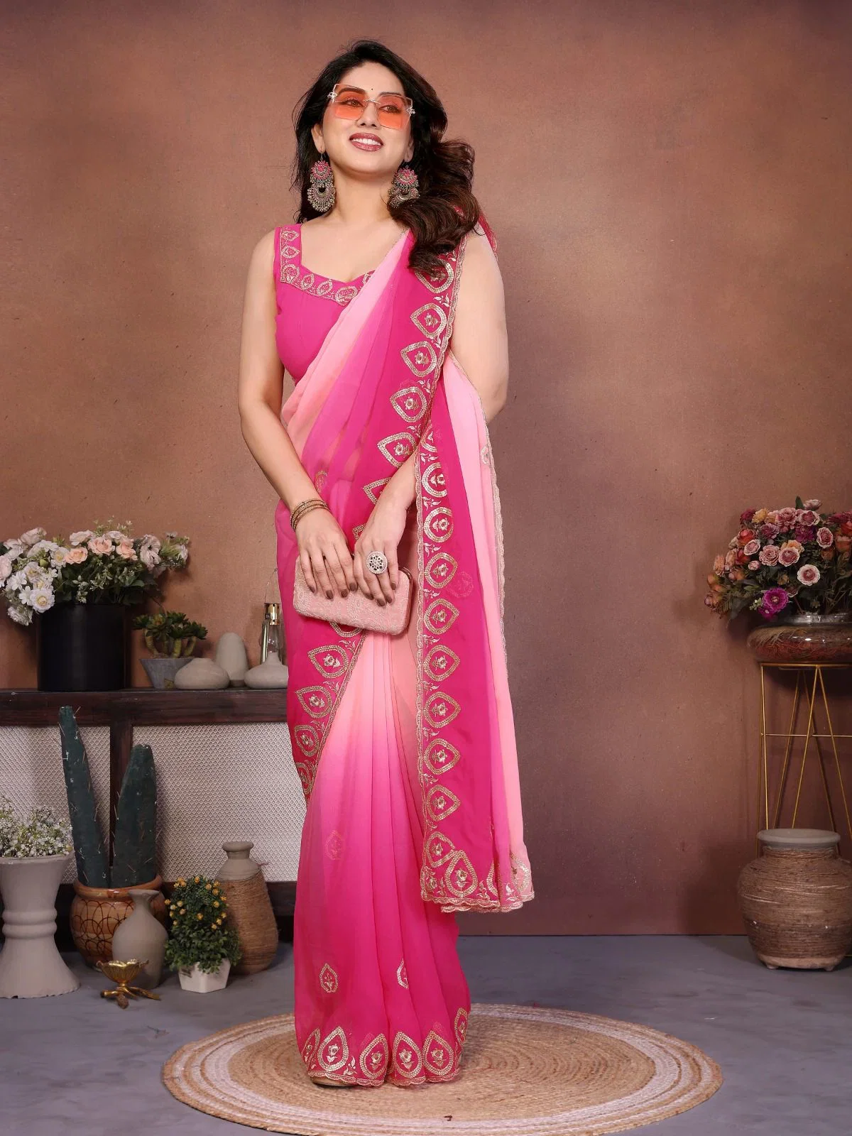 Csn Rakul Georgette Silk Embroidery Worked Saree Collection