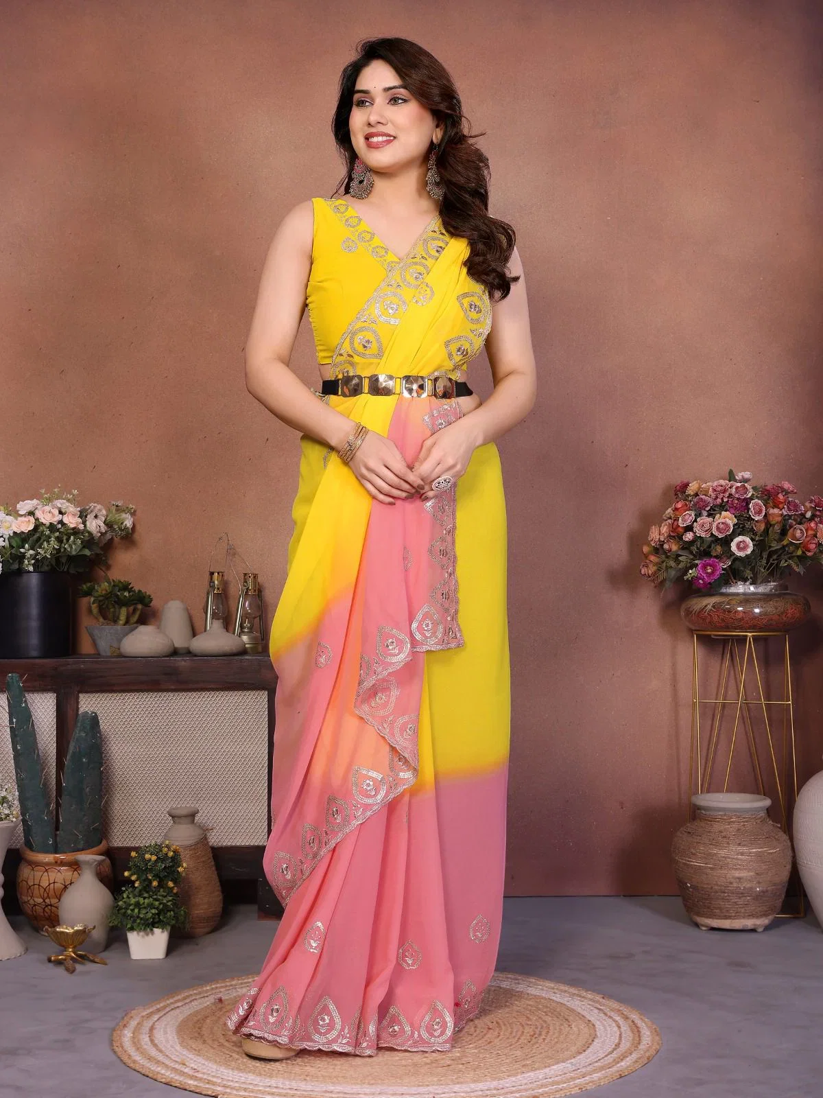 Csn Rakul Georgette Silk Embroidery Worked Saree Collection