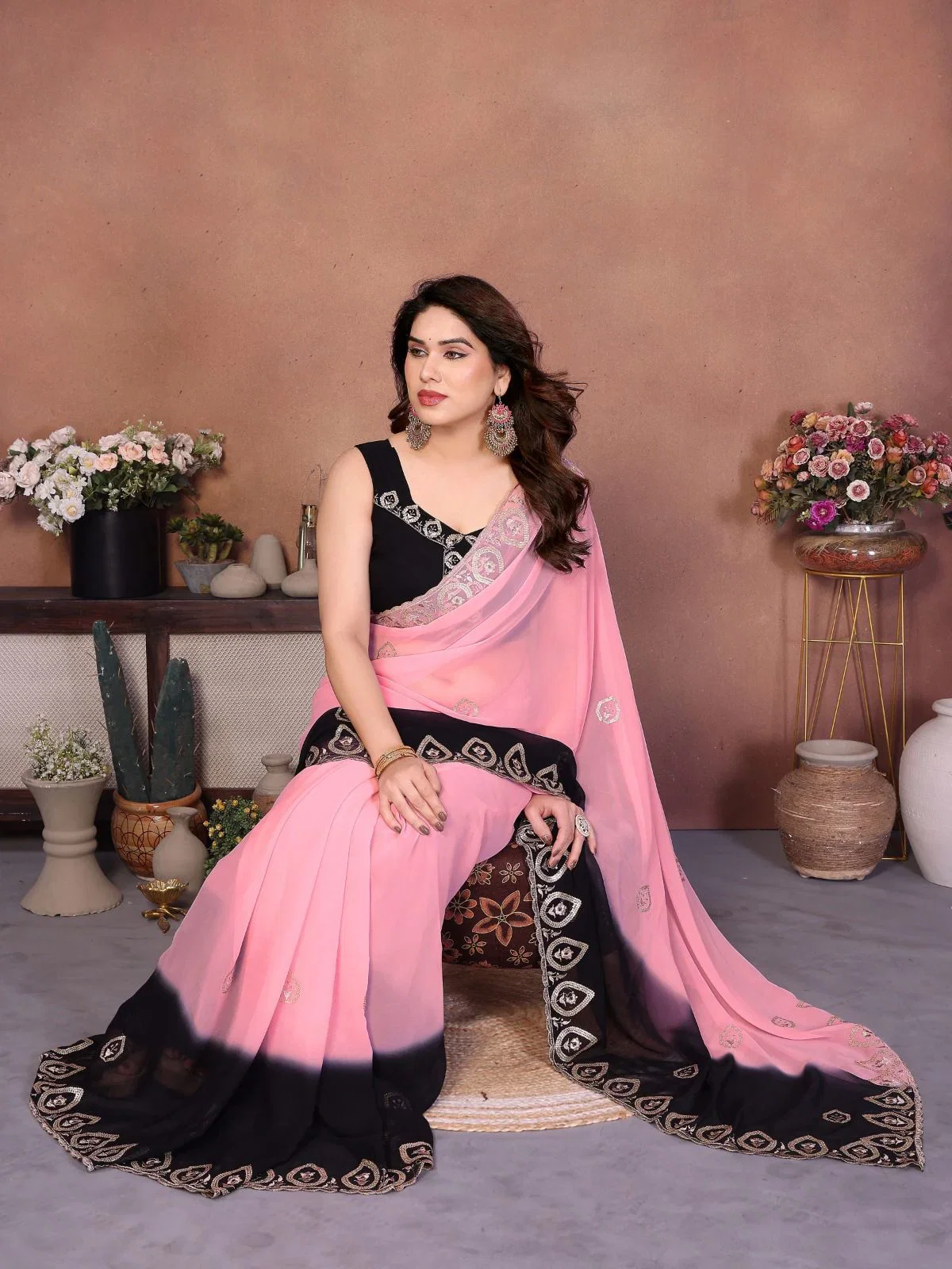 Csn Rakul Georgette Silk Embroidery Worked Saree Collection