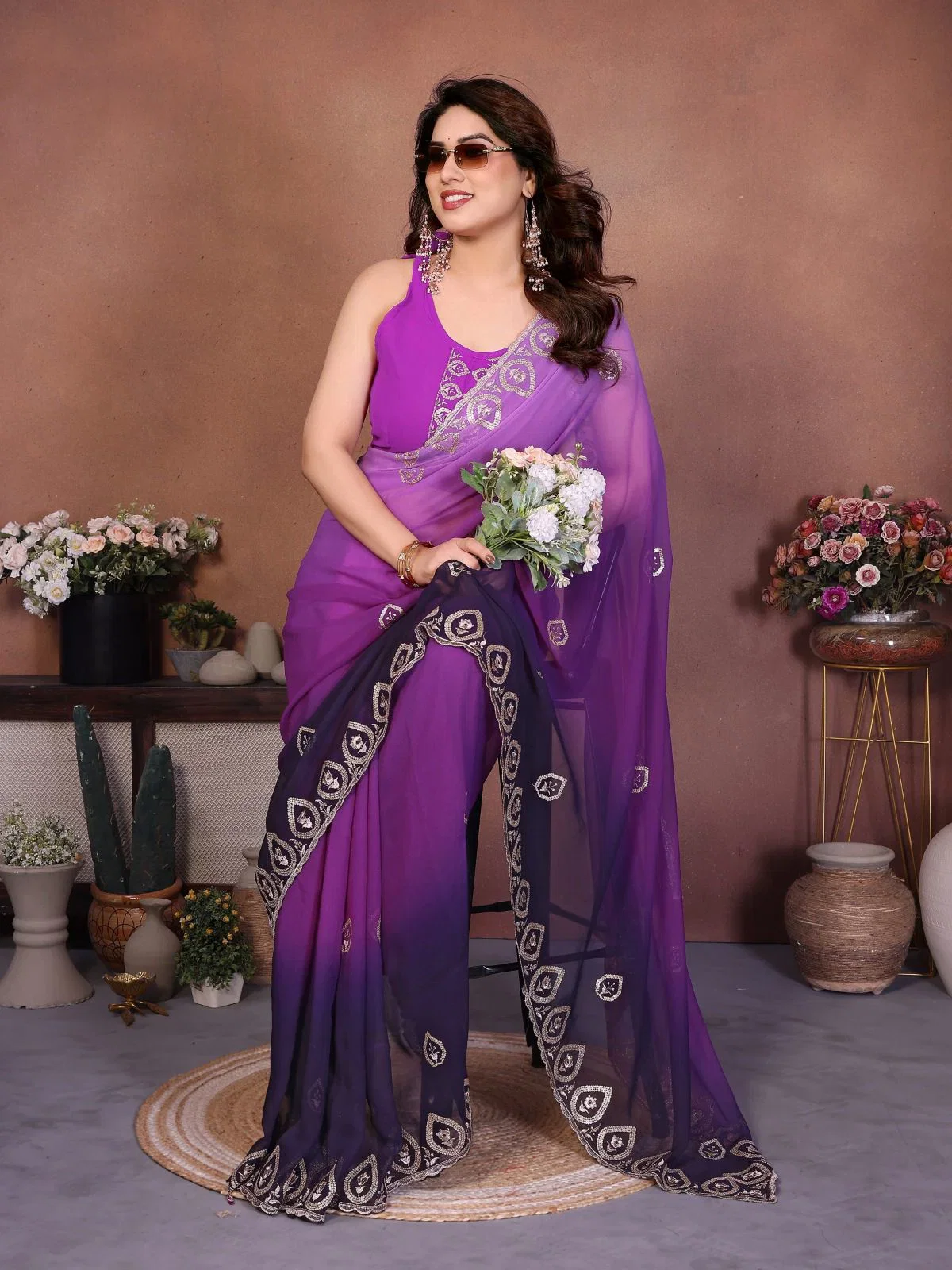 Csn Rakul Georgette Silk Embroidery Worked Saree Collection
