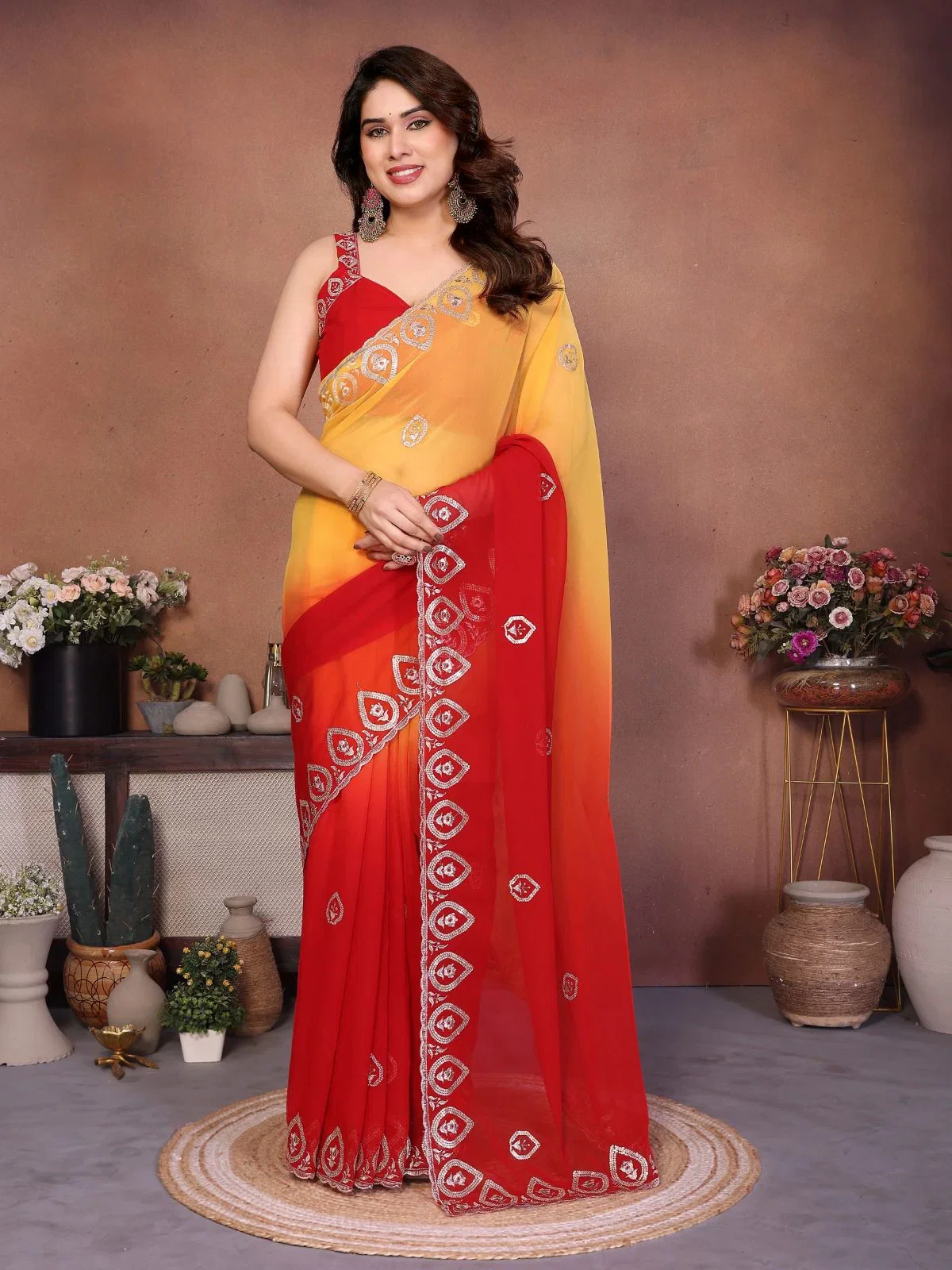 Csn Rakul Georgette Silk Embroidery Worked Saree Collection