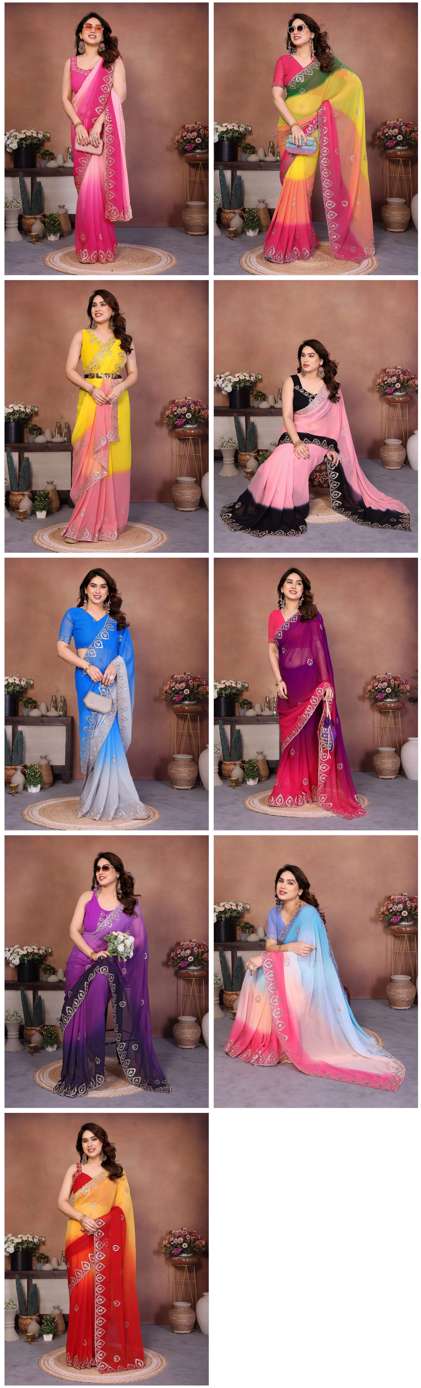 Csn Rakul Georgette Silk Embroidery Worked Saree Collection