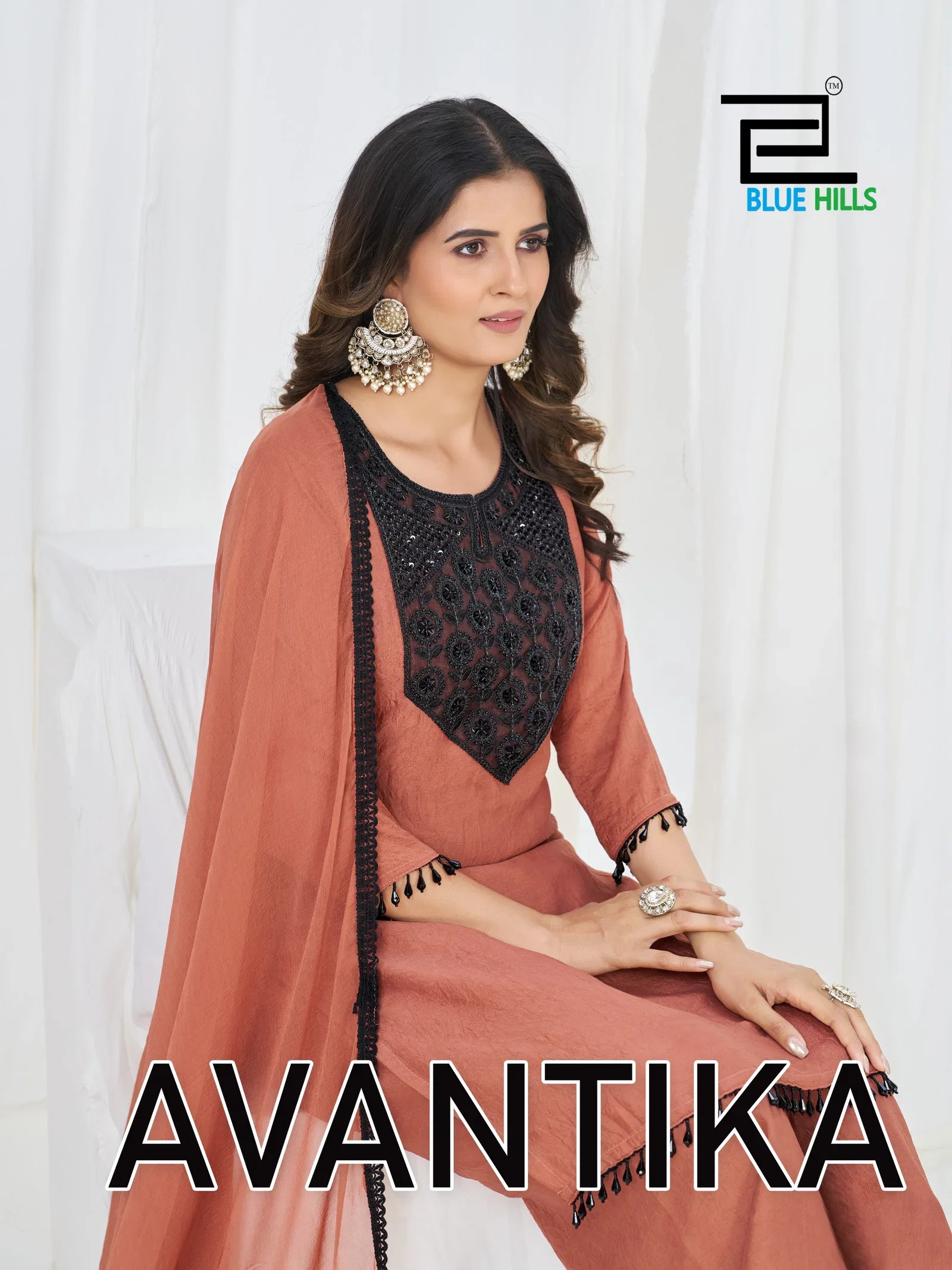 Blue Hills Avantika Rangoli Crush Patch Embroidered Kurti With Bottom Dupatta