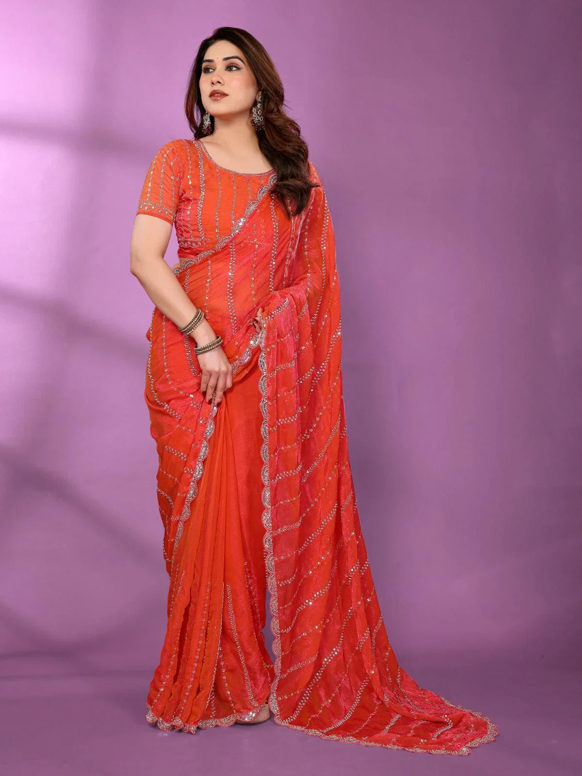 Csn Isha Satin Silk Beeds Worked Fancy Saree Collection