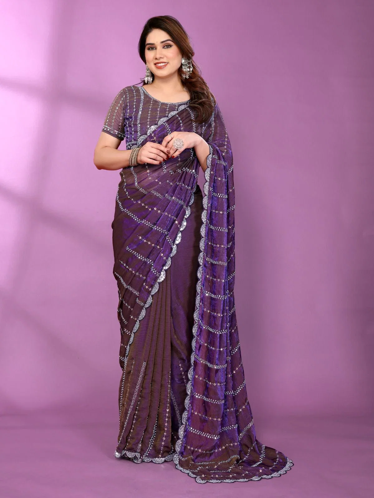 Csn Isha Satin Silk Beeds Worked Fancy Saree Collection