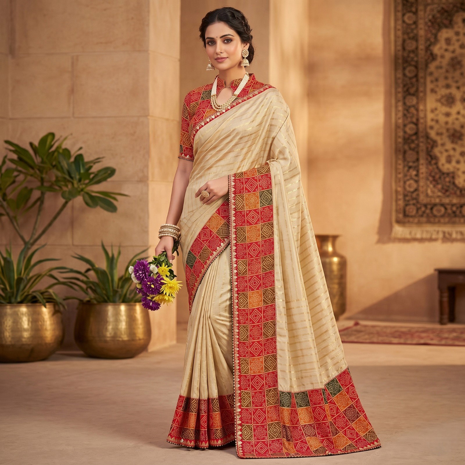 VLC Vivan Bandhni Tussar Silk Bandhani Printed Embroidery Sequins Work Saree