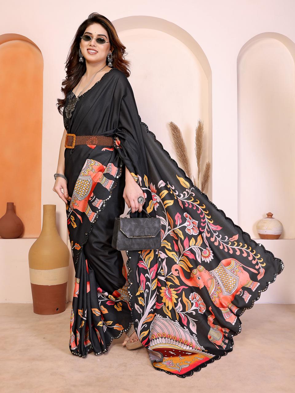 Csn Priya Manipuri Silk Kalamkari Printed Saree Collection