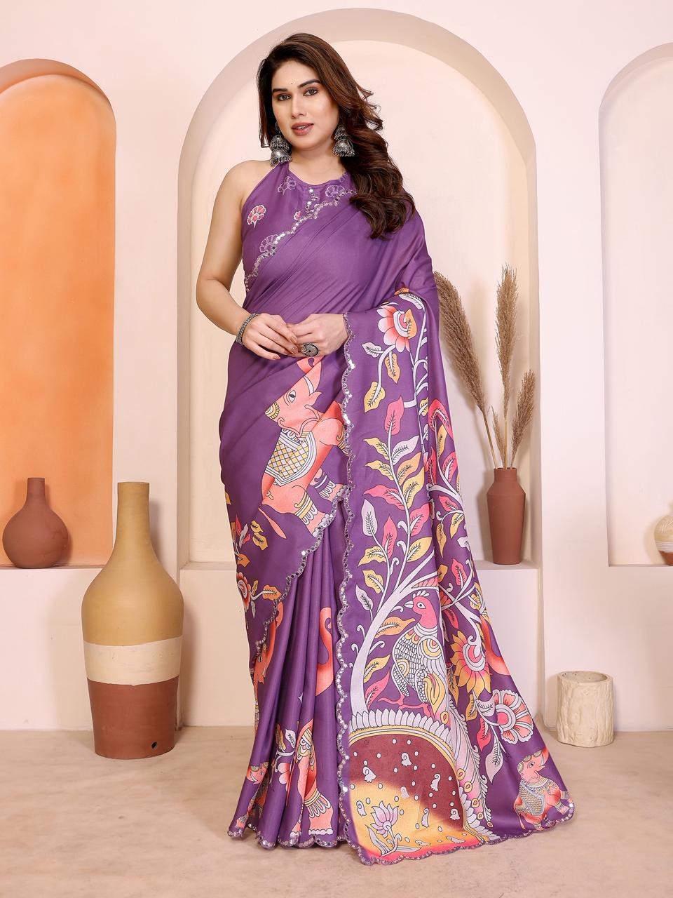Csn Priya Manipuri Silk Kalamkari Printed Saree Collection
