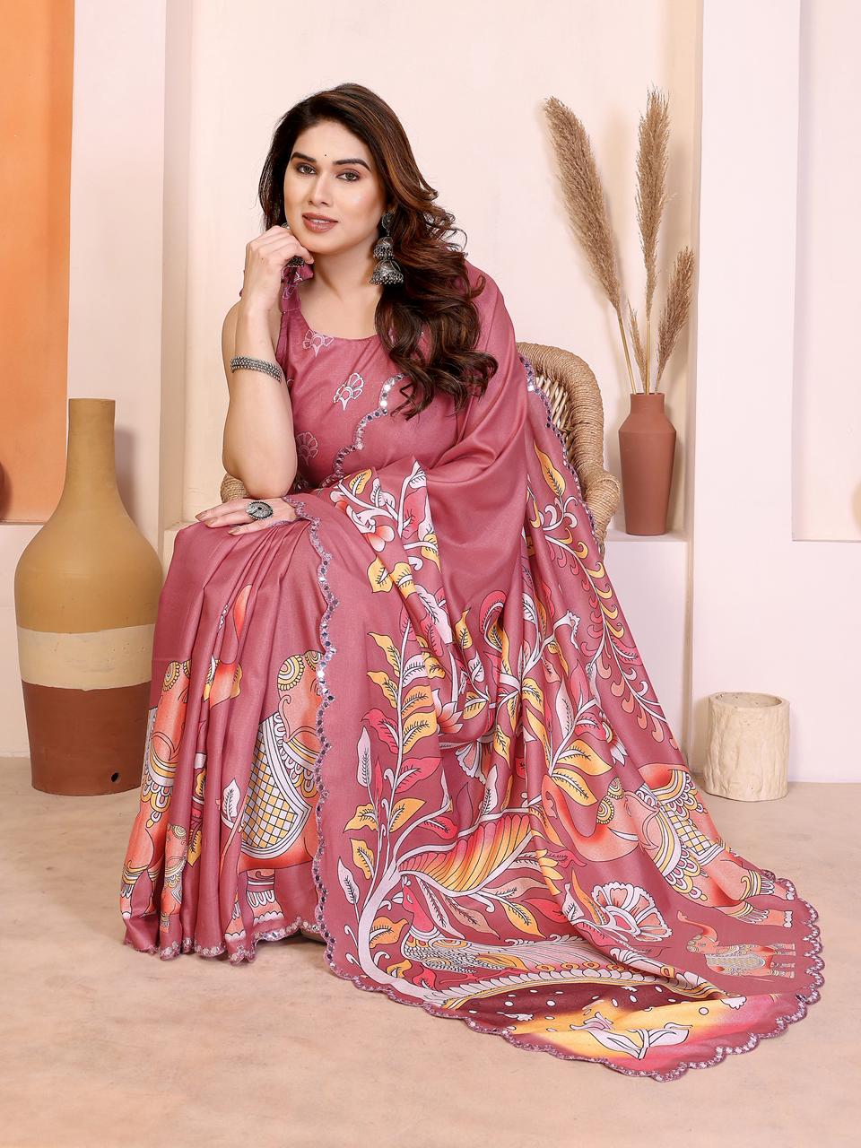 Csn Priya Manipuri Silk Kalamkari Printed Saree Collection