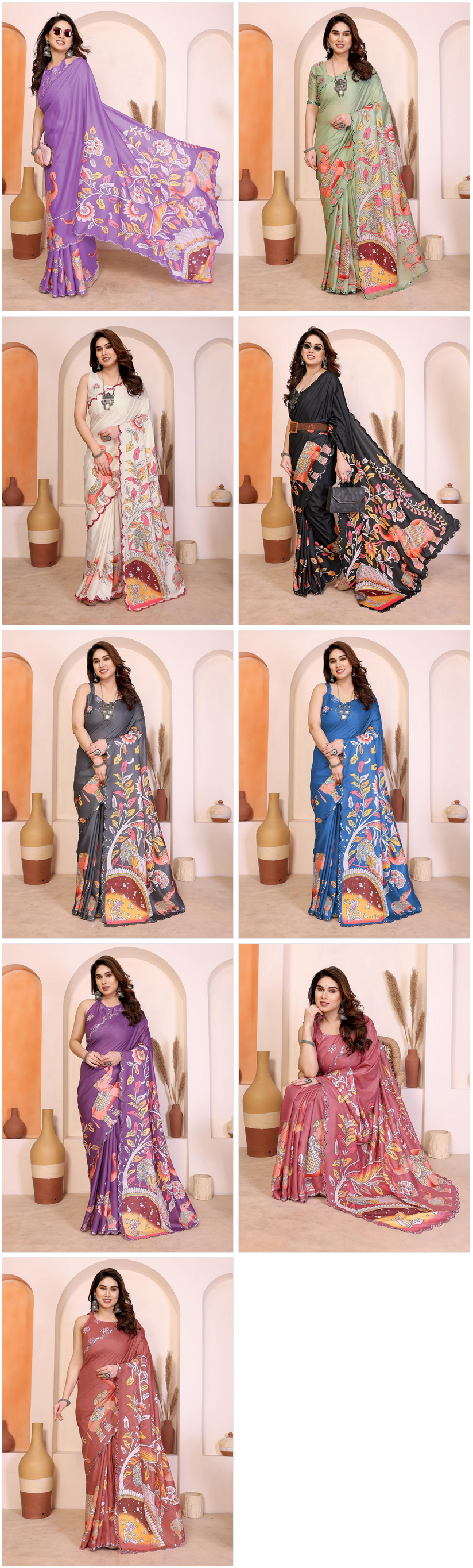 Csn Priya Manipuri Silk Kalamkari Printed Saree Collection