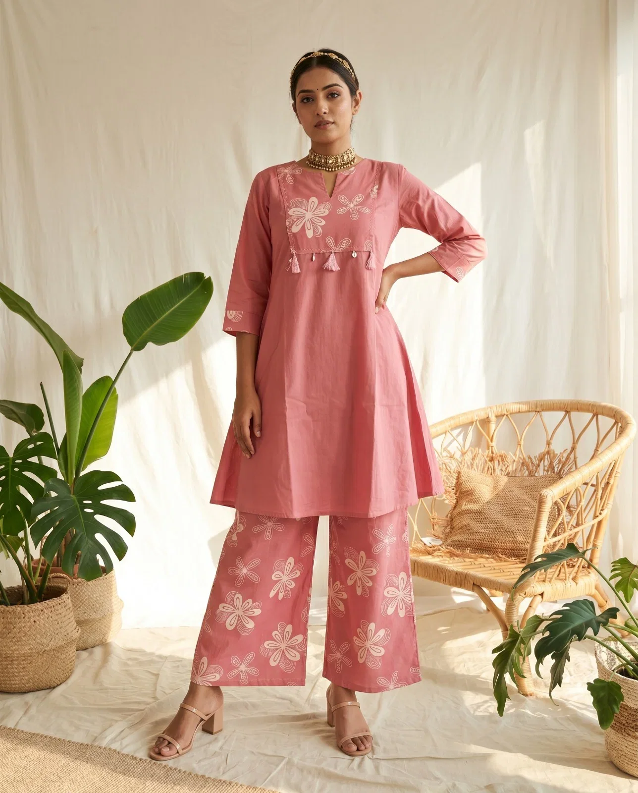 Naisha K 1028 Cotton Manual Work Kurti With Bottom