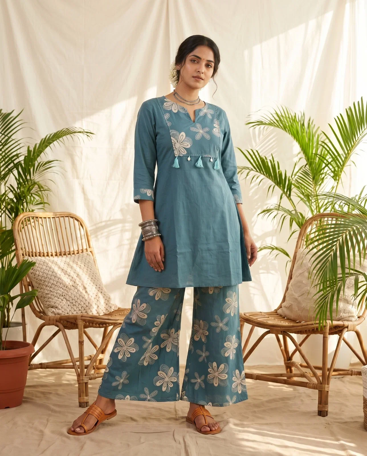 Naisha K 1028 Cotton Manual Work Kurti With Bottom