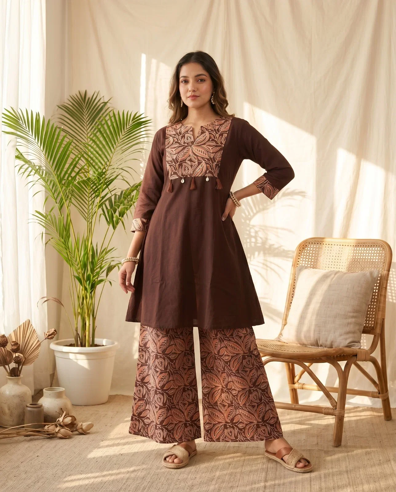 Naisha K 1028 Cotton Manual Work Kurti With Bottom