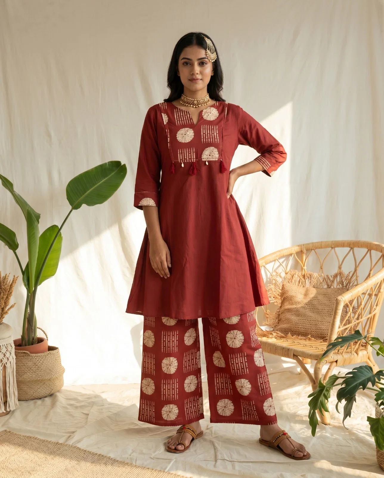 Naisha K 1028 Cotton Manual Work Kurti With Bottom