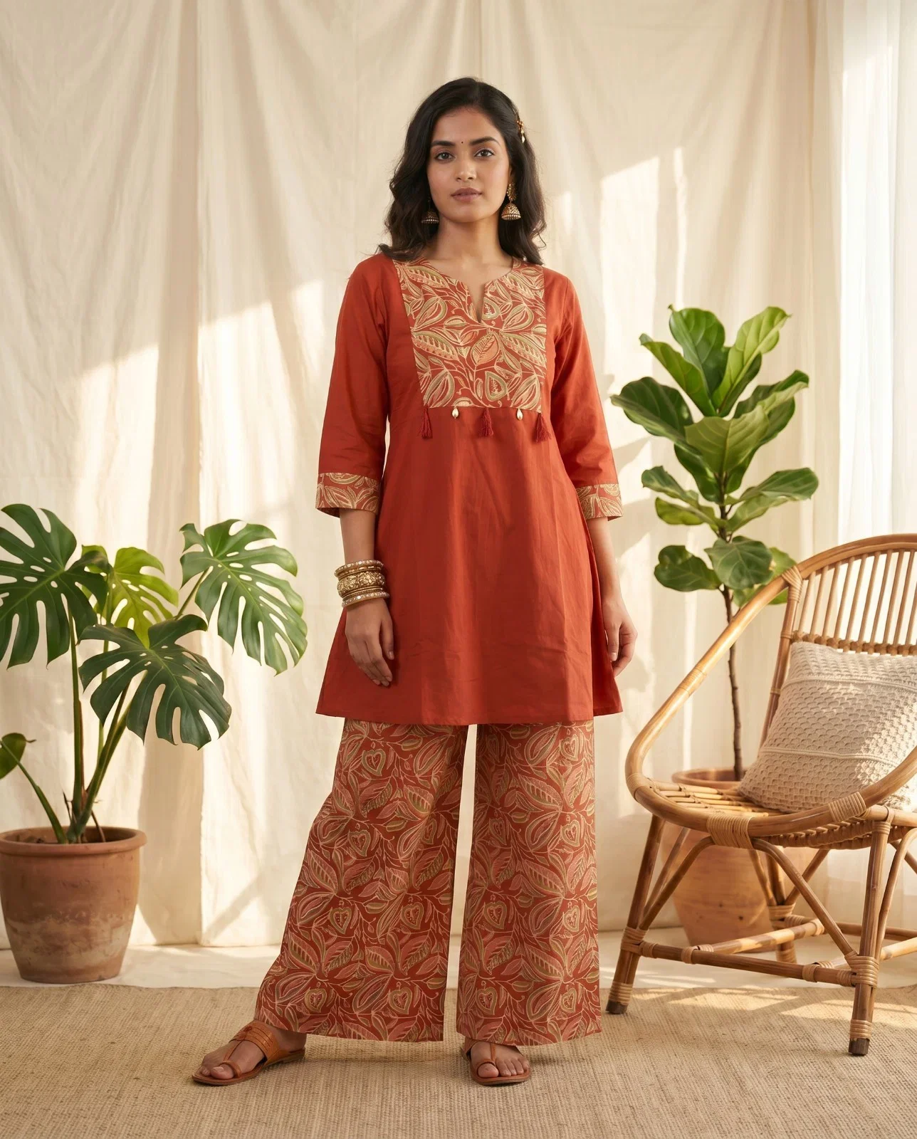 Naisha K 1028 Cotton Manual Work Kurti With Bottom