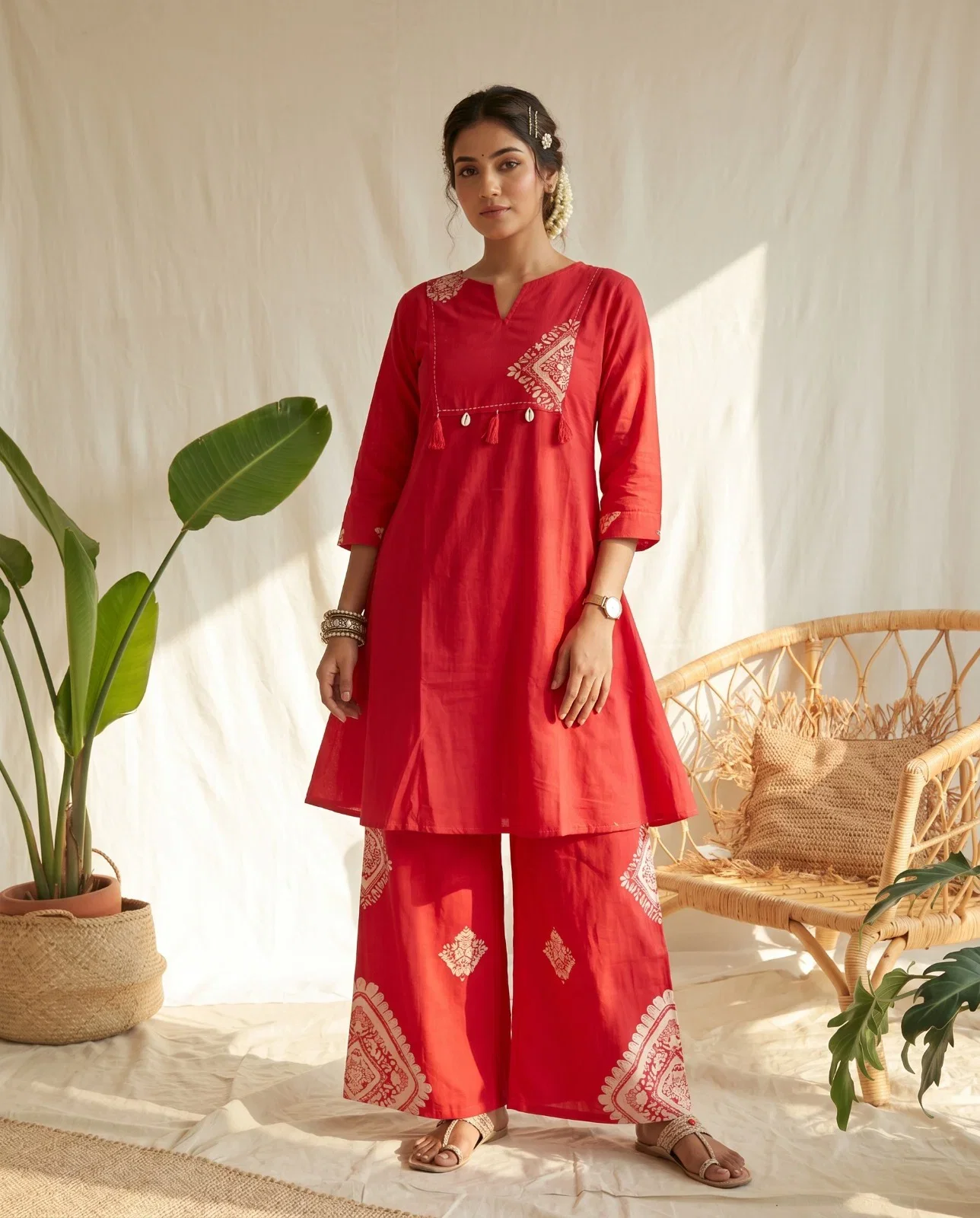 Naisha K 1028 Cotton Manual Work Kurti With Bottom