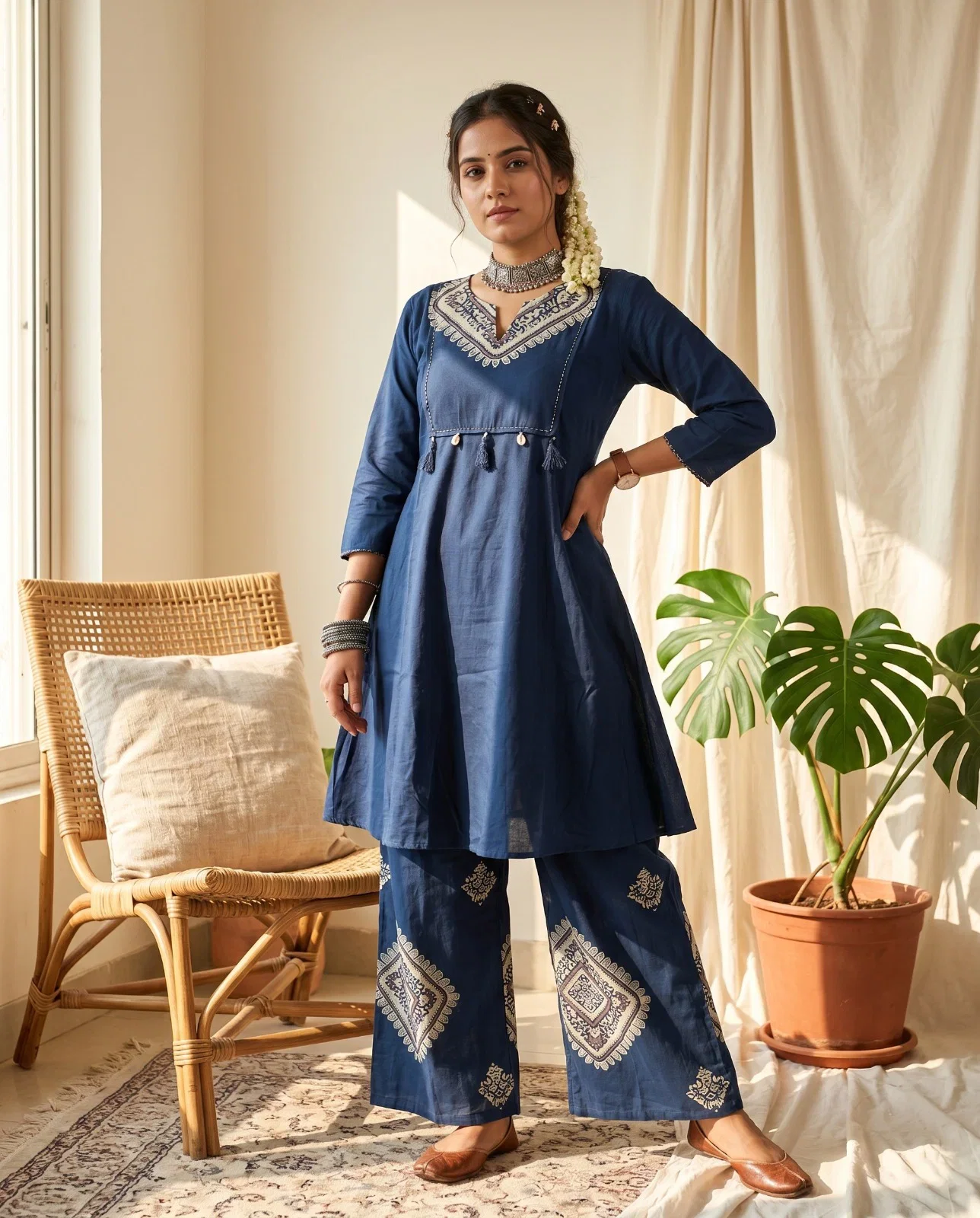 Naisha K 1028 Cotton Manual Work Kurti With Bottom
