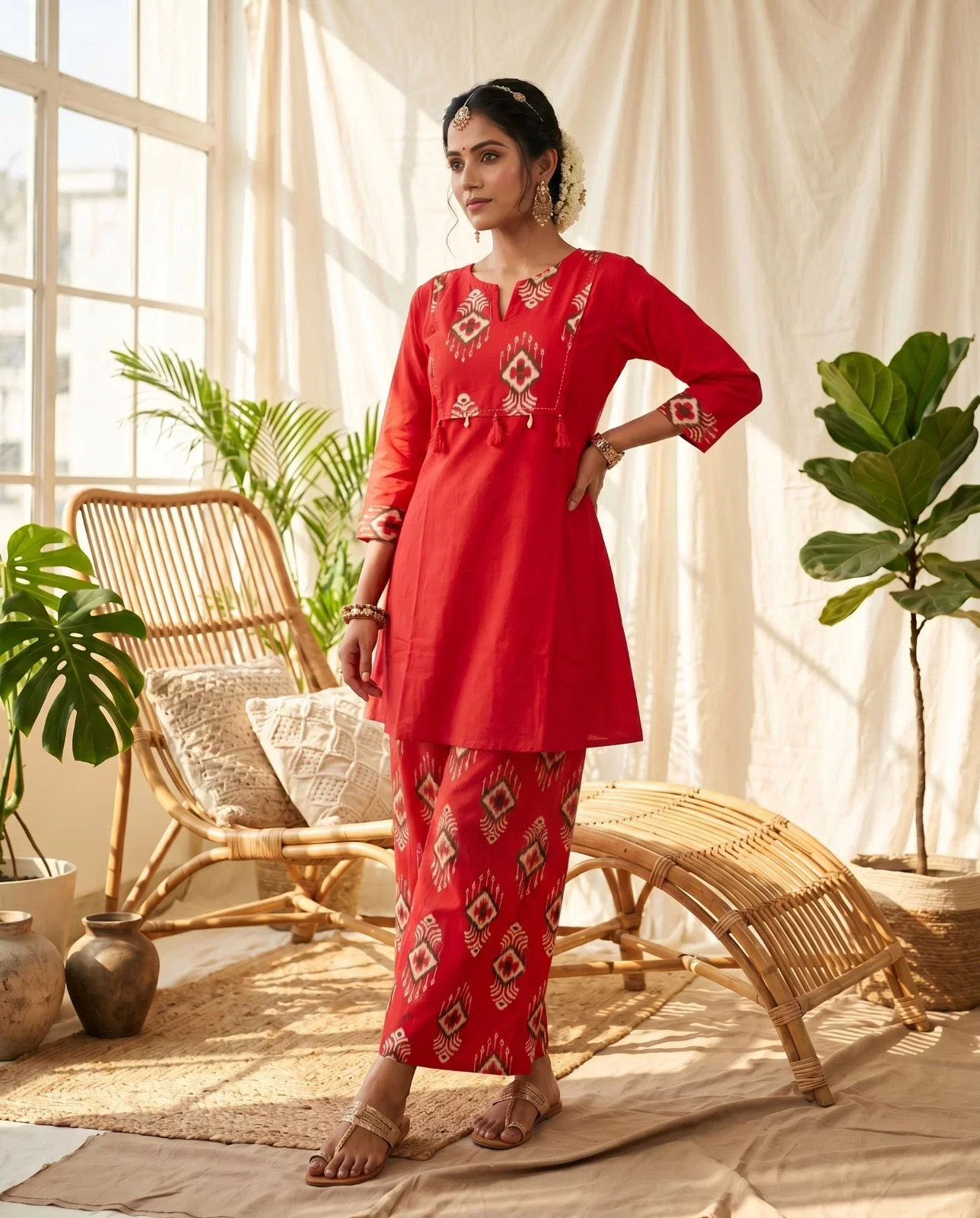 Naisha K 1028 Cotton Manual Work Kurti With Bottom