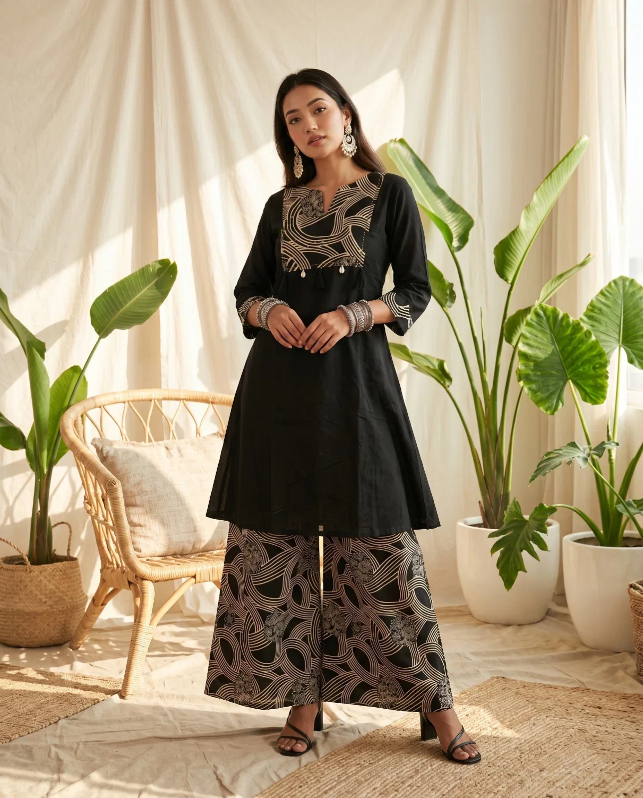 Naisha K 1028 Cotton Manual Work Kurti With Bottom