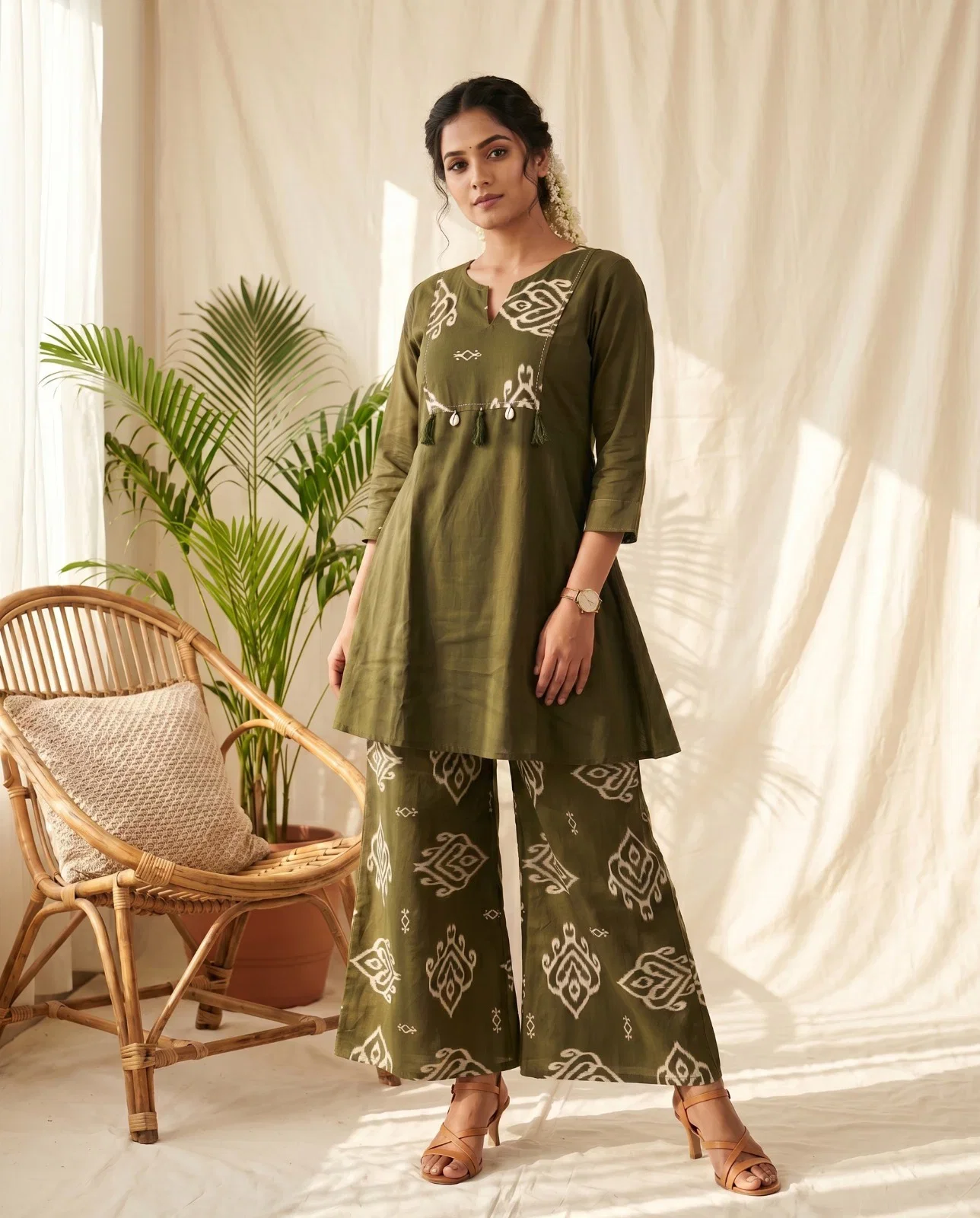 Naisha K 1028 Cotton Manual Work Kurti With Bottom