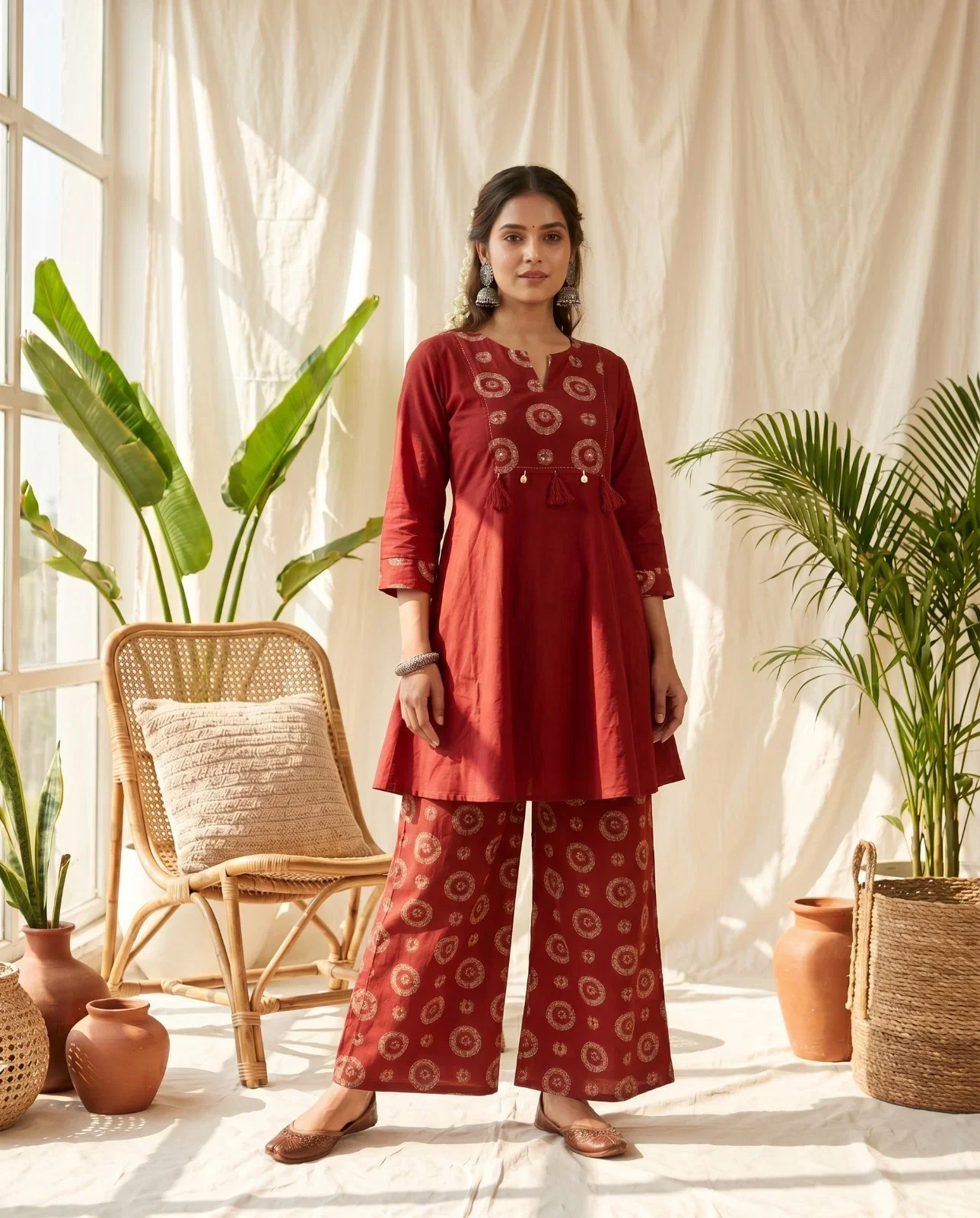 Naisha K 1028 Cotton Manual Work Kurti With Bottom