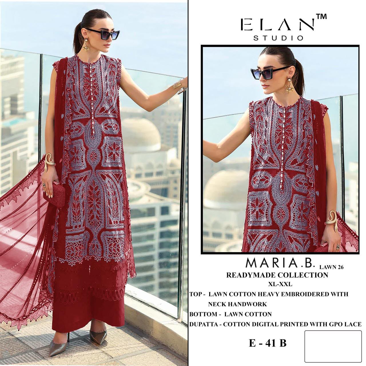 Elan E 41 A To D Cotton Embroidered Salwar Kameez